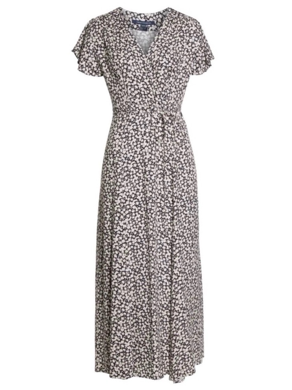 French Connection Black & White Floral Wrap Maxi Dress